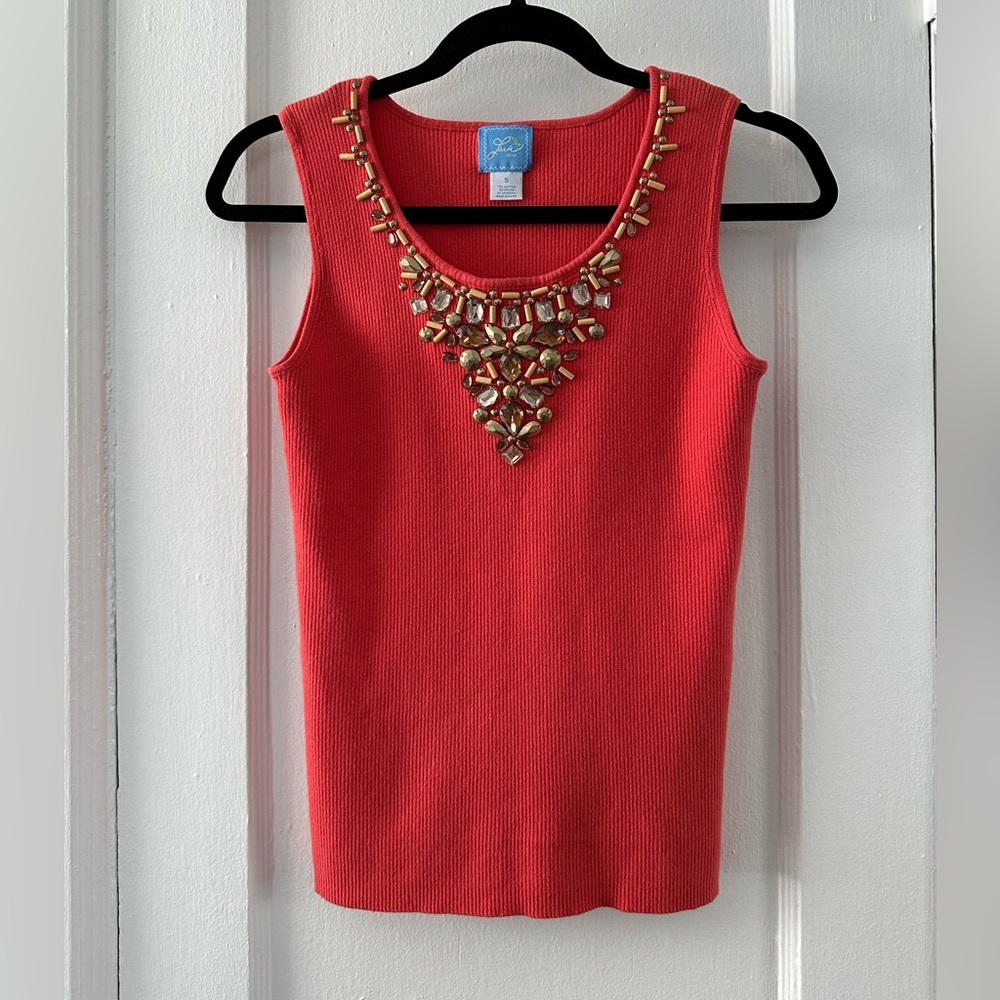 Lara Lane Ribbed Tank Top With Neckline Design Size Small - Picture 2 of 7